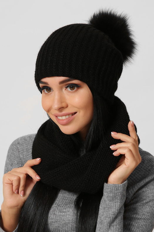 Вязаный женский снуд цвет черный 38358 xp-1574 Вязаный женский снуд цвет черный 38358 xp-1574